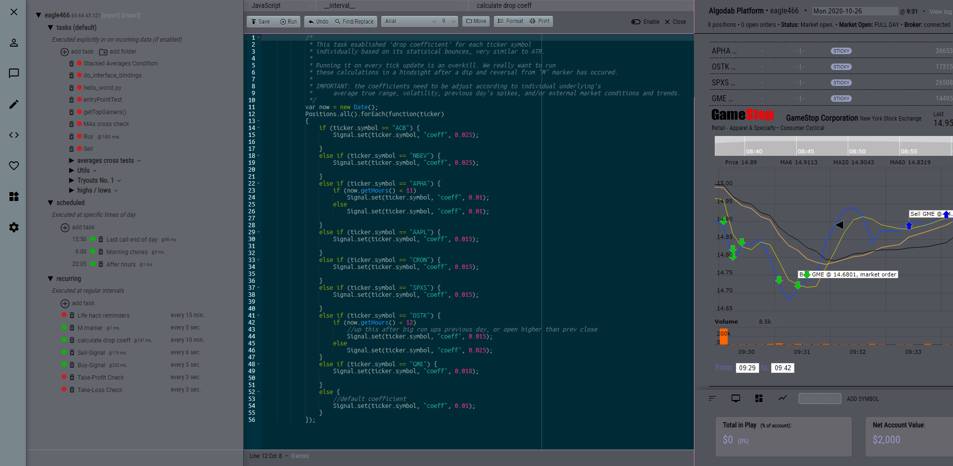 Algo trading IDE platform